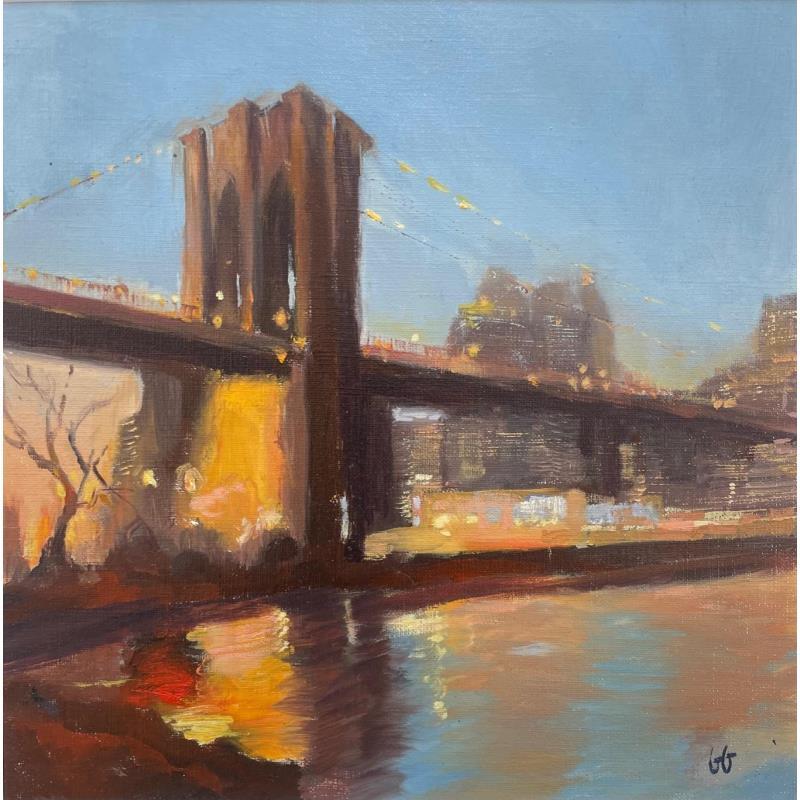 Painting Brooklyn bridge by Galileo Gabriela | Painting Figurative Oil Landscapes, Urban
