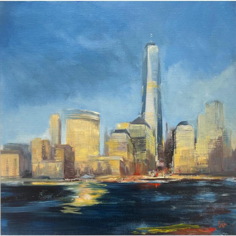 Painting Manhattan by Galileo Gabriela | Painting Figurative Oil, Watercolor Urban