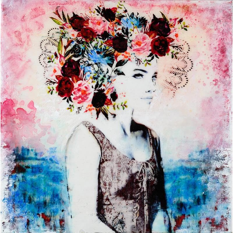 Painting Personalidad con flores by Bofill Laura | Painting Figurative Mixed Portrait