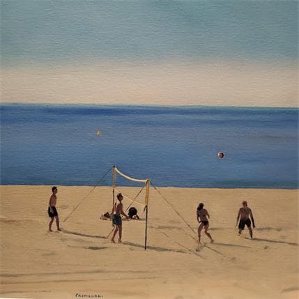 Painting VOLLEY BEACH by Castignani Sergi | Painting Figurative Acrylic, Oil Landscapes, Life style