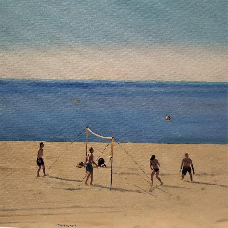 Painting VOLLEY BEACH by Castignani Sergi | Painting Figurative Landscapes Life style Oil Acrylic