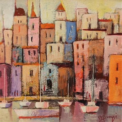Peinture AN81 Un port en Sicile  par Burgi Roger | Tableau Art Singulier Vues urbaines