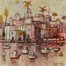 Peinture AN125 Le petit port rose par Burgi Roger | Tableau Art Singulier Paysages Marine Acrylique