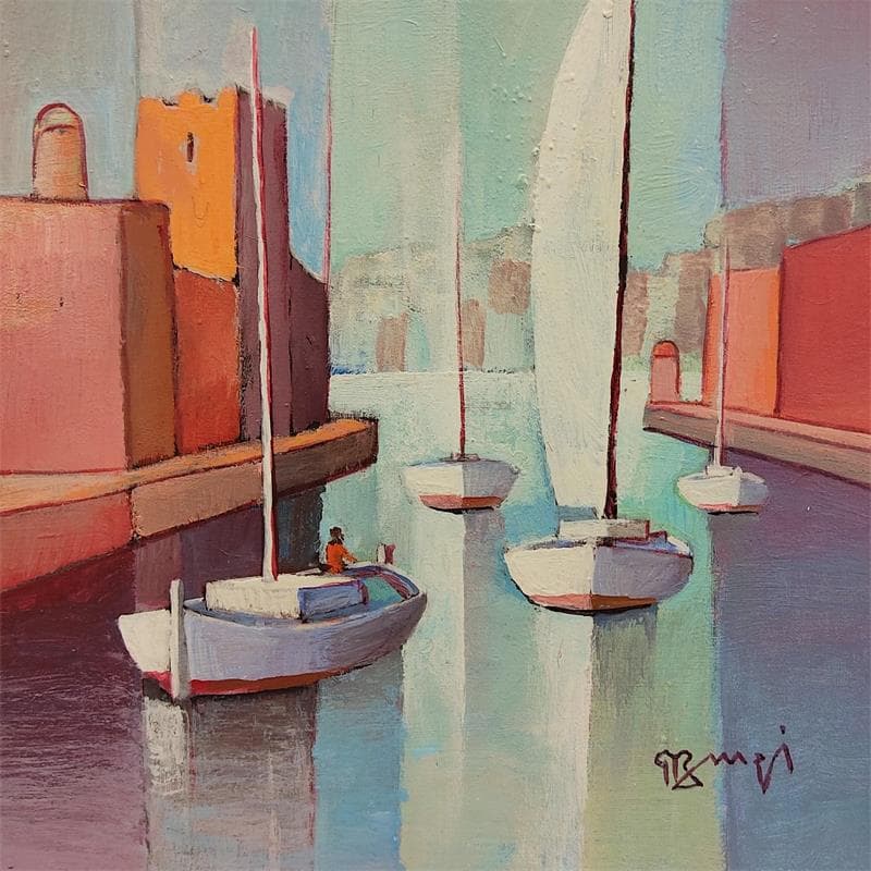 Painting AN232 Sortie du port by Burgi Roger | Painting Figurative Acrylic Landscapes, Marine, Pop icons, Urban