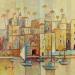 Painting A08 Les bateaux bleus by Burgi Roger | Painting Naive art Landscapes Marine Acrylic