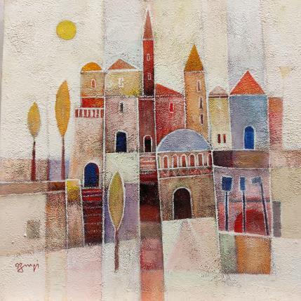 Painting AM53 Le château by Burgi Roger | Painting Figurative Acrylic Architecture, Landscapes