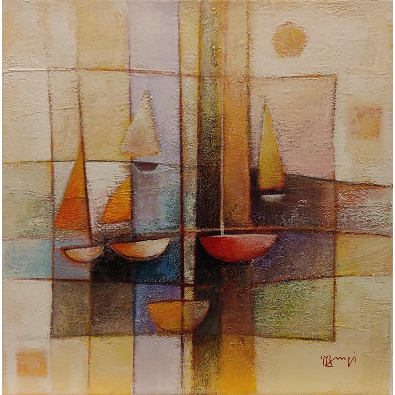 Painting AG6 Petites voiles (oranges) by Burgi Roger | Painting Figurative Acrylic Marine