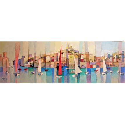 Painting A014 La corniche  by Burgi Roger | Painting Raw art Acrylic Landscapes, Marine, Urban
