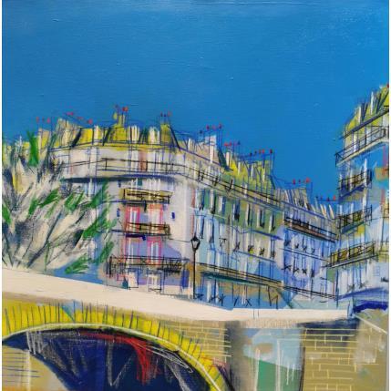 Peinture Depuis la fenêtre de ma chambre par Anicet Olivier | Tableau Figuratif Mixte Paysages, Vues urbaines