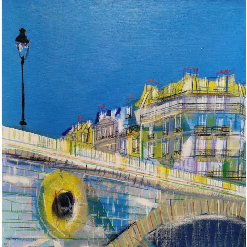 Painting De l'autre côté du pont by Anicet Olivier | Painting Figurative Acrylic Landscapes, Urban