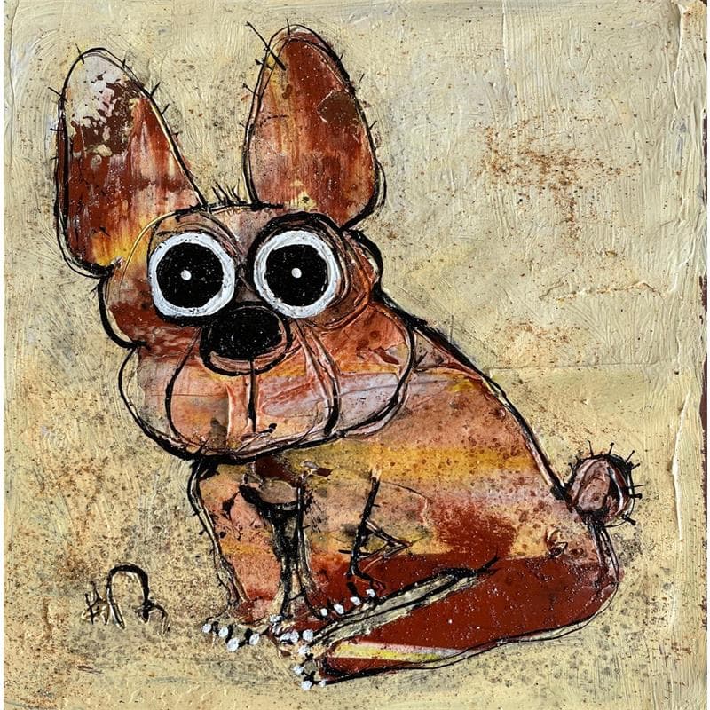 Painting Sitting Bouledogue by Maury Hervé | Painting Figurative Animals