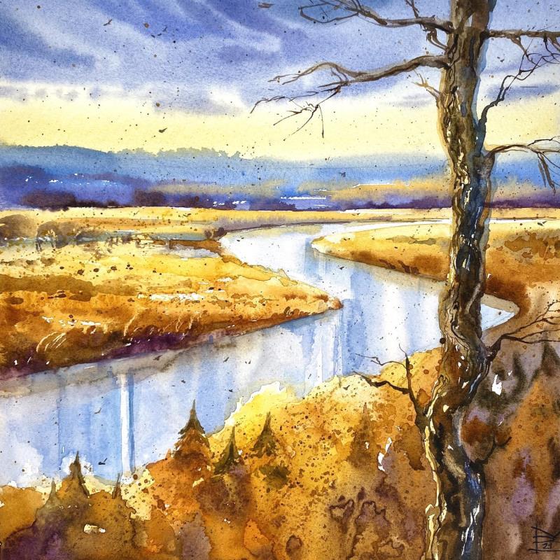 Painting River by Volynskih Mariya  | Painting Figurative Watercolor Landscapes, Nature