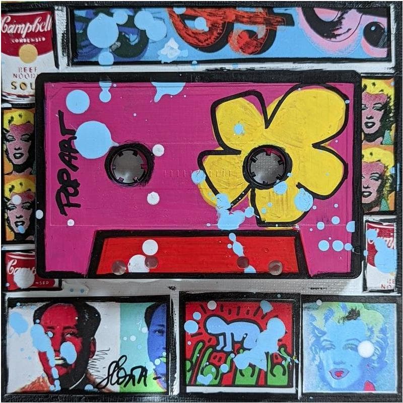 Painting POP K7 (rose) by Costa Sophie | Painting Pop art Mixed Pop icons