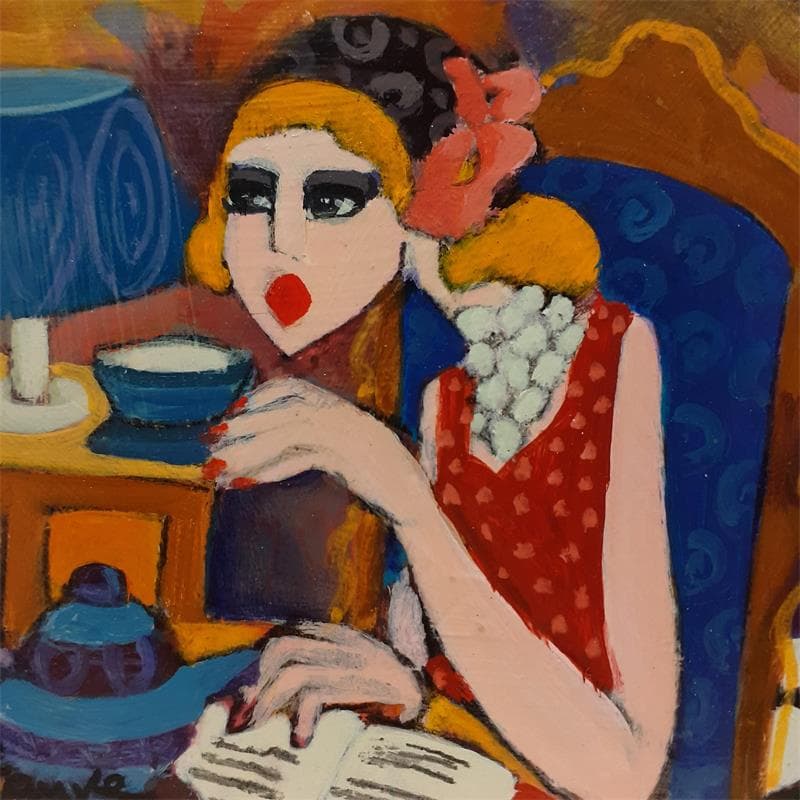 Painting Cup of tea by Fauve | Painting Figurative Oil Life style