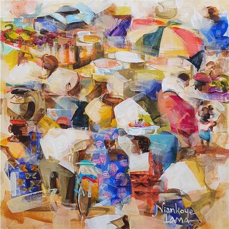 Peinture Ambiance sur le marché Africain 1 par Lama Niankoye | Tableau Figuratif Acrylique Paysages, Scènes de vie