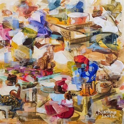 Painting Ambiance sur le marché Africain 2 by Lama Niankoye | Painting Figurative Acrylic Landscapes, Life style