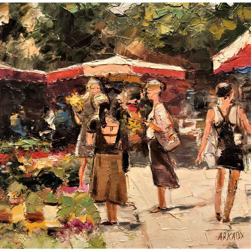 Painting Le marché aux fleurs 2 by Arkady | Painting Figurative Urban Oil