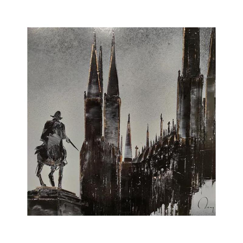 Painting Duomo Twilight by Rey Julien | Painting Figurative Acrylic Black & White