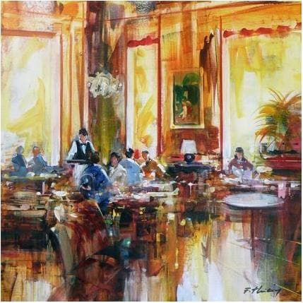 Painting Une après midi au café by Frédéric Thiery | Painting Figurative Oil Life style