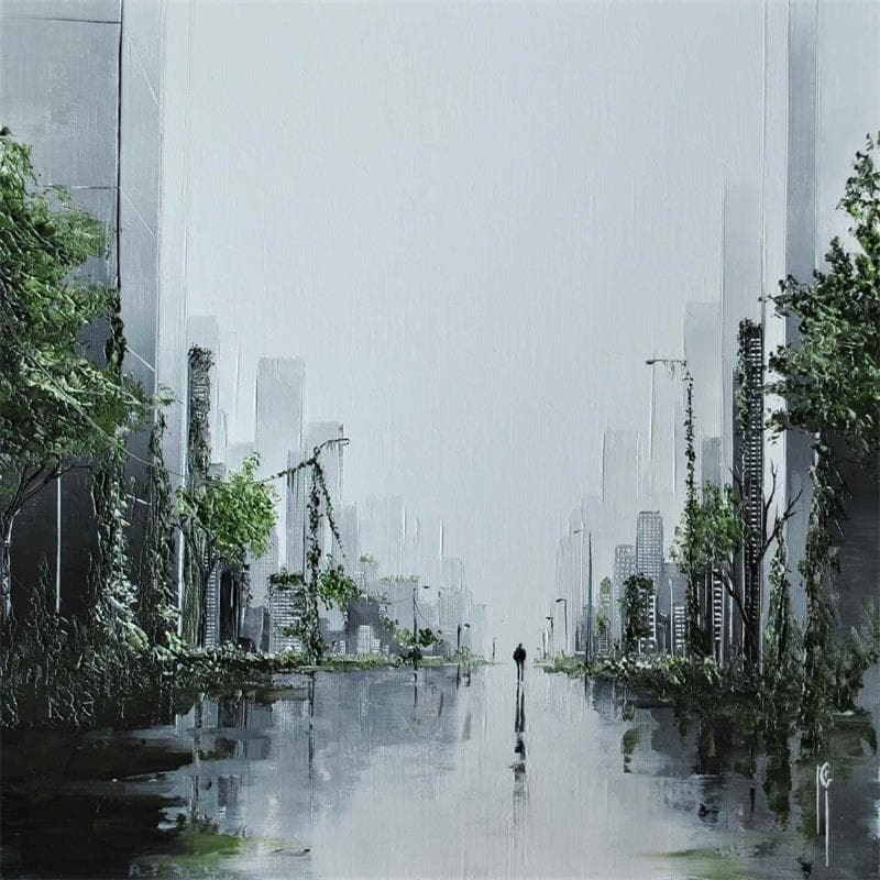 Painting Profonde méditation by Galloro Maurizio | Painting Figurative Oil Landscapes Urban Black & White