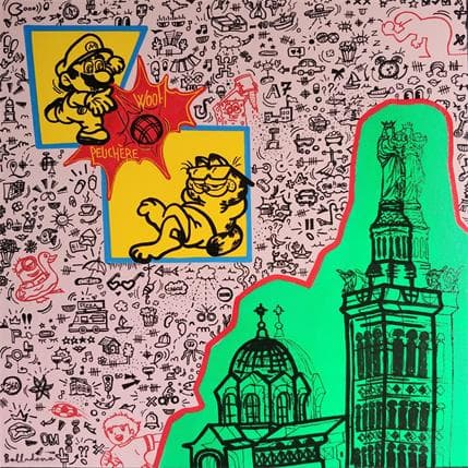 Peinture Pétanque à la Bonne-Mère par Belladone | Tableau Pop Art Mixte icones Pop, scènes de vie