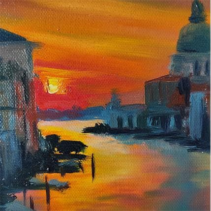 Painting Venise by night by Eugène Romain | Painting Figurative Oil Landscapes