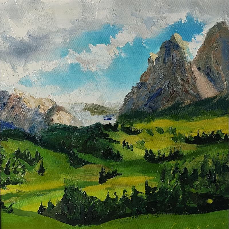 Peinture Journée à la montagne par Eugène Romain | Tableau Figuratif Huile Paysages