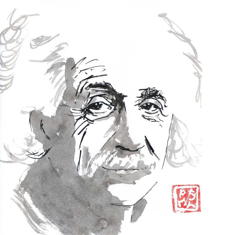 Painting Einstein by Péchane | Painting Figurative Ink Portrait