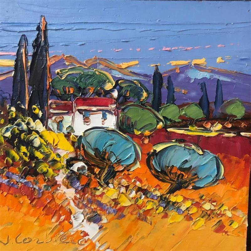 Painting Cigales et olivier by Corbière Liisa | Painting Figurative Landscapes Cardboard Oil