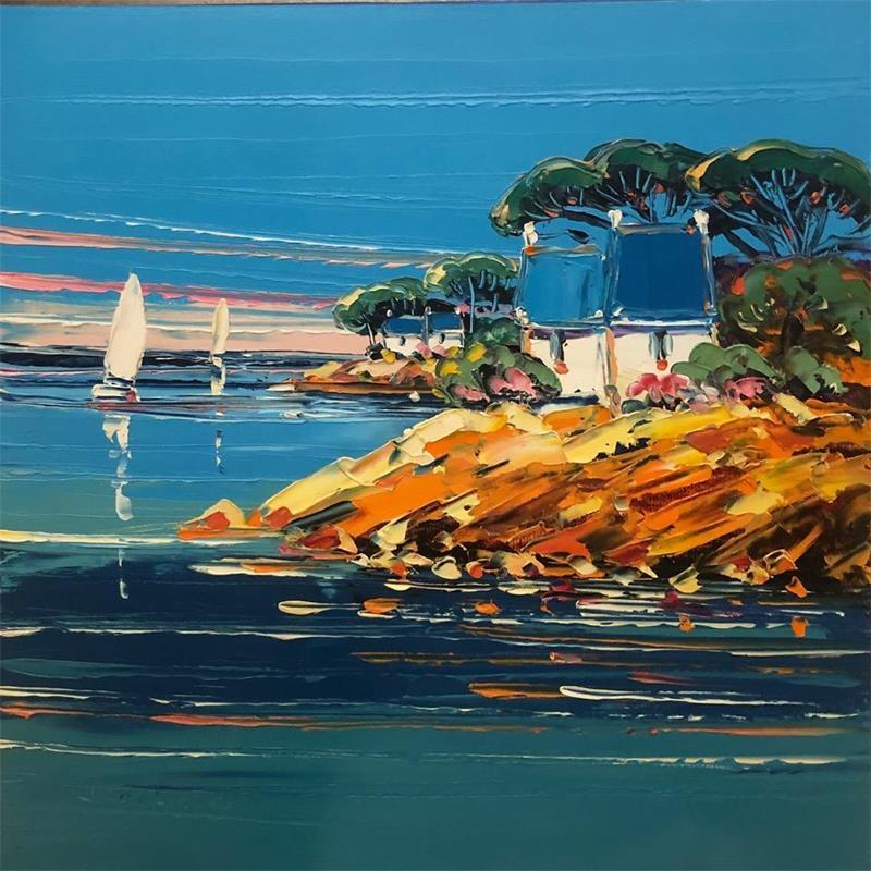 Painting La côte bretonne by Corbière Liisa | Painting Figurative Landscapes Marine Cardboard Oil