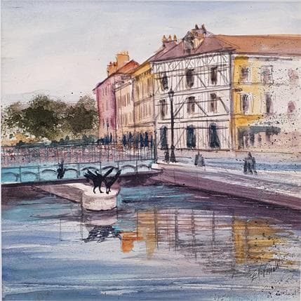 Peinture Troyes 100 Canal par Hoffmann Elisabeth | Tableau Figuratif Aquarelle Paysages