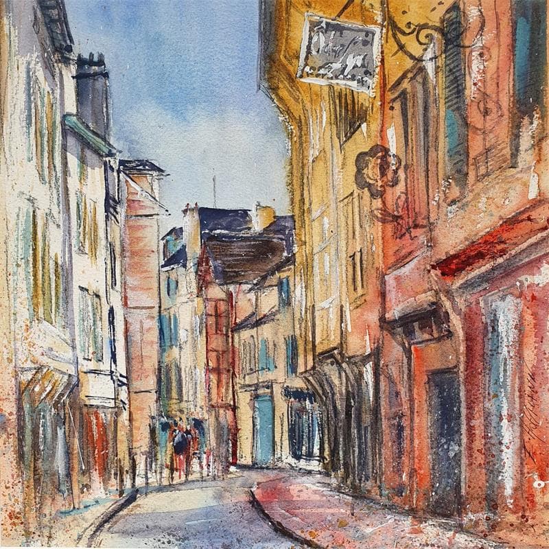 Painting Troyes 105 Ruelle by Hoffmann Elisabeth | Painting Figurative Watercolor Landscapes