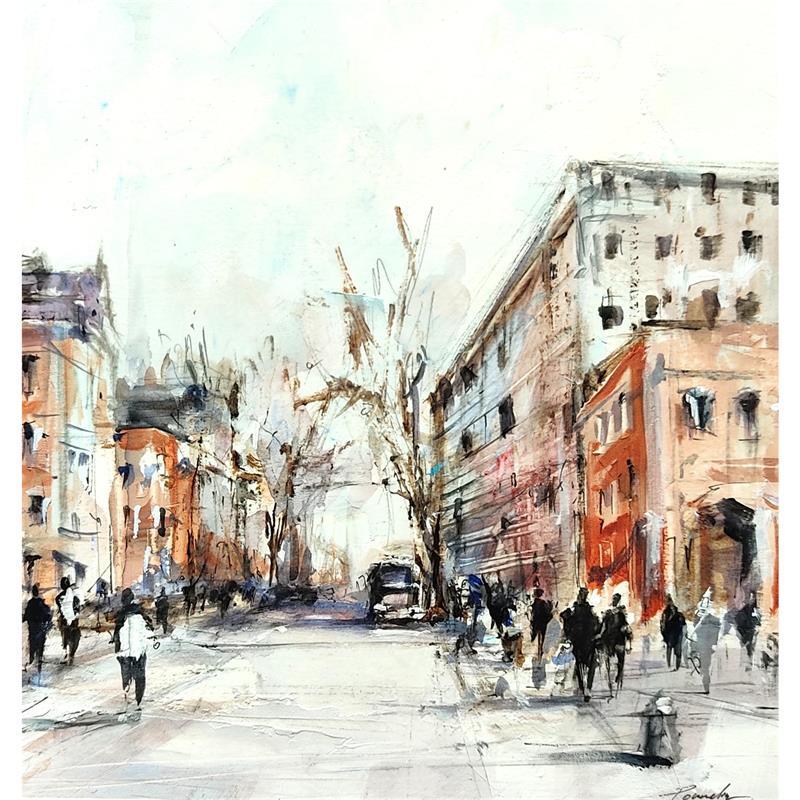 Painting Toulouse centre ville by Poumelin Richard | Painting Figurative Urban Life style Oil Acrylic