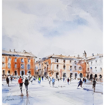 Peinture Place du capitole Toulouse par Poumelin Richard | Tableau Figuratif Acrylique, Huile scènes de vie, Urbain