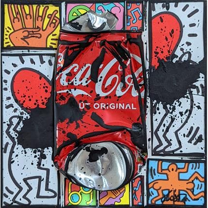 Gemälde K. Haring Coke von Costa Sophie | Gemälde Pop-Art Mischtechnik Pop-Ikonen