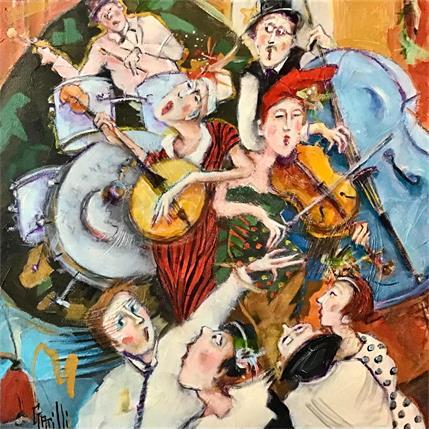 Gemälde Jazz band en tournée von Garilli Nicole | Gemälde Figurativ Acryl Alltagsszenen