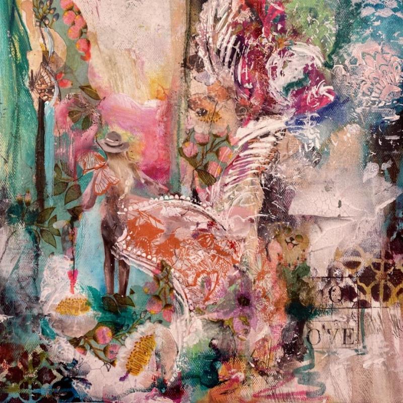 Peinture Butterflysky par Bergeron Marie-Josée | Tableau Figuratif Scènes de vie Carton Huile Acrylique Collage