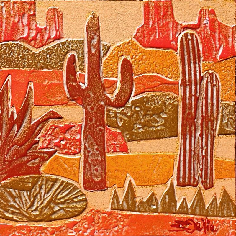 Painting  0b DESERT. Rouge et orange by Devie Bernard  | Painting Figurative Acrylic, Cardboard Landscapes
