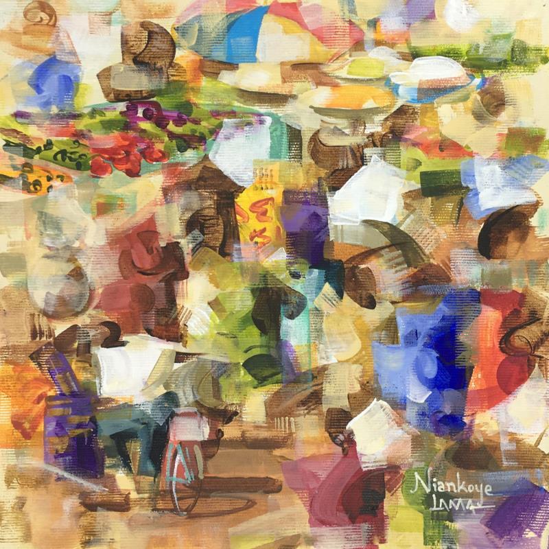 Peinture Marche Africain par Lama Niankoye | Tableau Abstrait Urbain Scènes de vie Acrylique