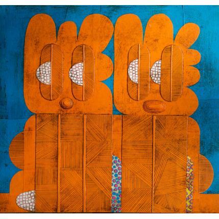 Gemälde Orange Twins von Ortiz Gustavo | Gemälde Art brut Collage, Pappe Porträt