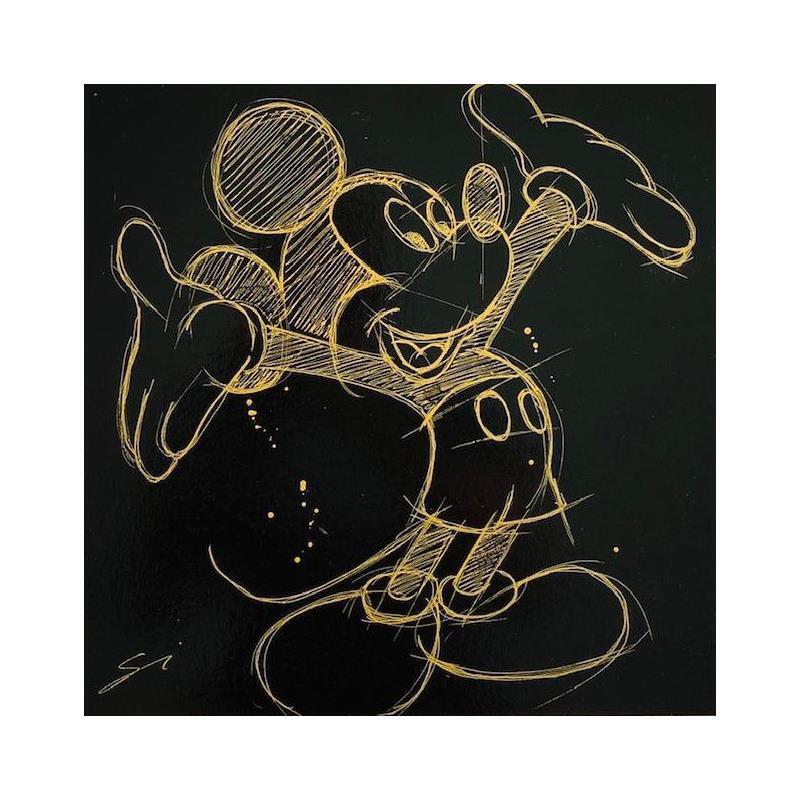 Painting mickey mouse in gold and black by Mestres Sergi | Painting Pop art Pop icons Mixed Acrylic