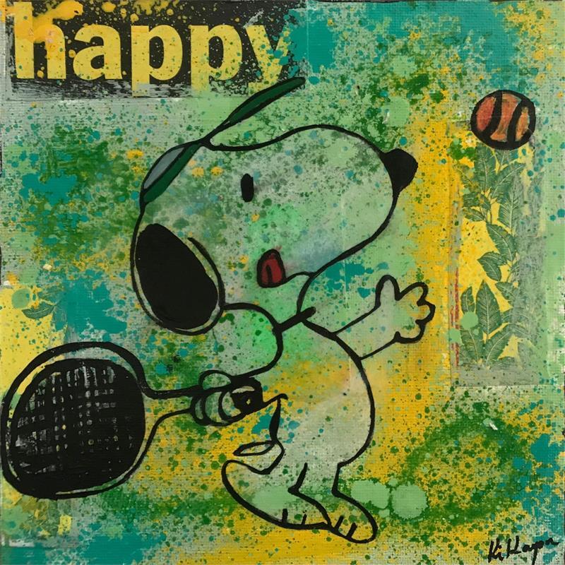 Gemälde Snnopy tennis von Kikayou | Gemälde Pop-Art Pop-Ikonen Graffiti