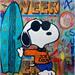 Gemälde Snoopy surfing von Kikayou | Gemälde Street art Pop-Ikonen Alltagsszenen Graffiti Acryl