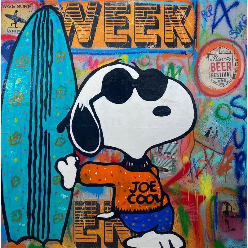 Peinture Snoopy surfing par Kikayou | Tableau Street Art Acrylique, Graffiti icones Pop, scènes de vie