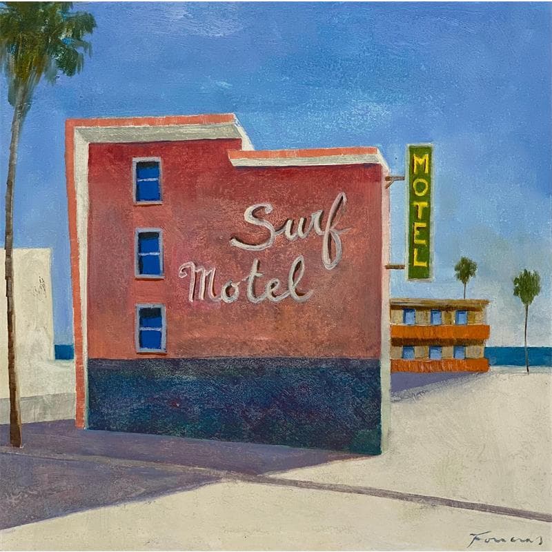 Painting Surf motel by Foucras François | Painting Figurative Landscapes Marine Life style Acrylic