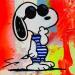Painting snoopy on the beach by Mestres Sergi | Painting Pop art Mixed Pop icons