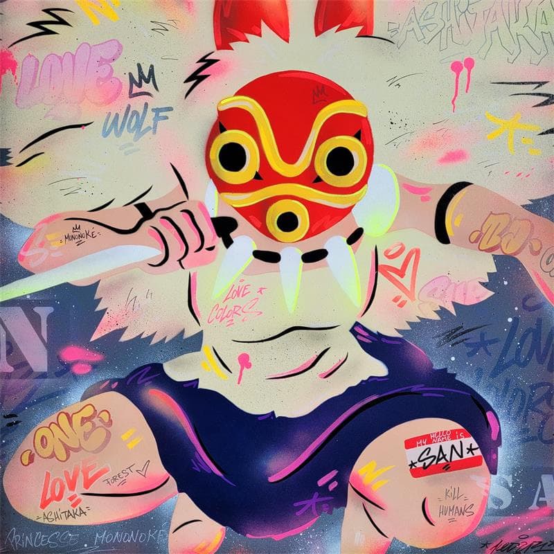 Peinture Princesse Mononoke par Kedarone | Tableau Pop art Graffiti, Posca Icones Pop