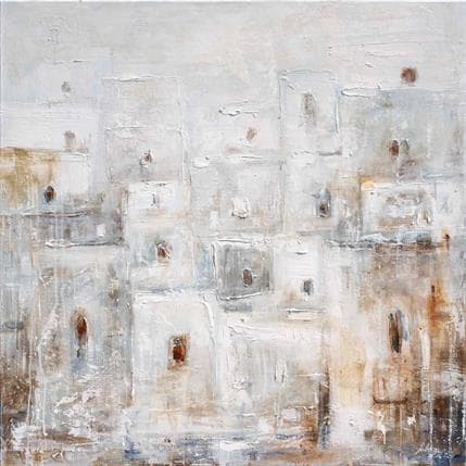 Painting Cité blanche  by Solveiga | Painting Abstract Acrylic, Oil Black & White, Landscapes, Minimalist