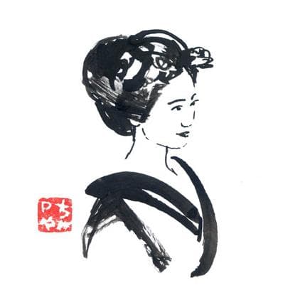 Peinture geisha par Péchane | Tableau Figuratif Aquarelle, Encre Portraits