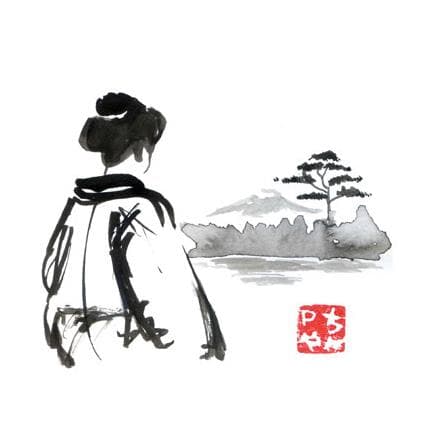 Gemälde geisha is watching von Péchane | Gemälde Figurativ Aquarell Landschaften
